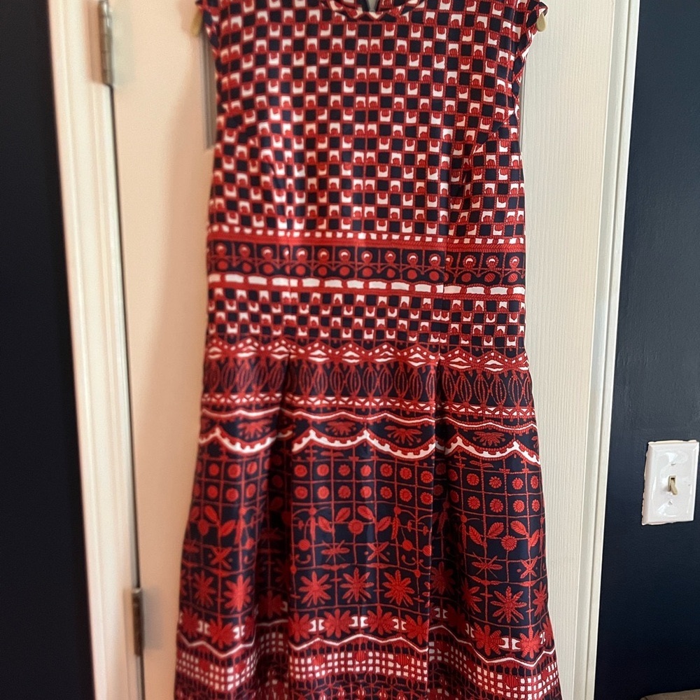 Orange and Navy Vintage Print Dress